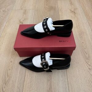 Anthropologie Black Flats with Silver Buckle Detail